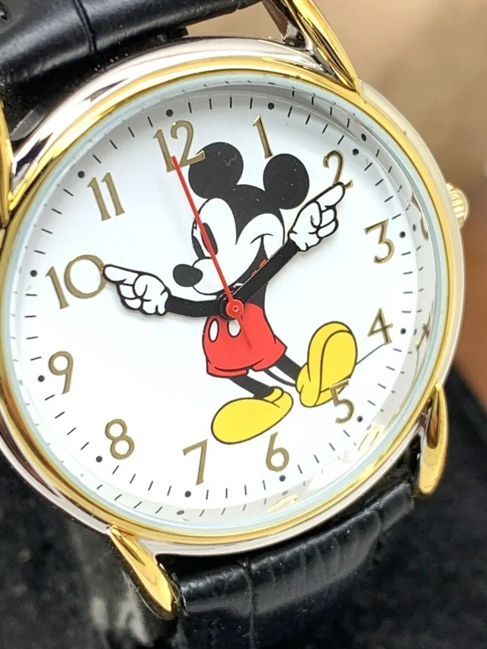 Disney Mickey Mouse Women's Watch 35mm White Dial Quartz Black Leather W002755